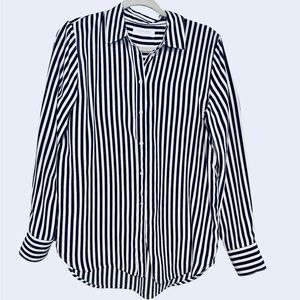 Everlane Striped Black and White Stripe Silk Button Down Old Money Style sz 8